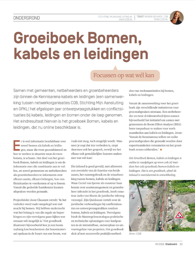 Artikel Stadswerk groeiboek Bomen, kabels en leidingen - januari 2026